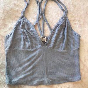 Baby blue crop top with cross strap design
